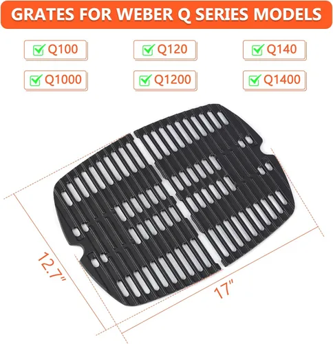 Miniatura 2 de 7644 Rejillas de parrilla para Weber Q100, Q1000, Q1200, Q120, Q1400, 516001, 516002, 50060001, 51010001, 51060001, piezas de parrilla de hierro