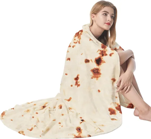 Miniatura 9 de Admitrack Manta de Tortilla Burrito 60 Pulgadas, Manta de Franela Super Suave de Doble Cara, Regalo de Elefante Blanco de Tortilla Gracioso y Marrón