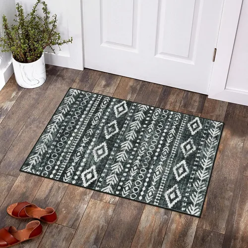 Miniatura 7 de Lahome Alfombra marroquí pequeña de 2 x 3 pies, antideslizante, lavable, para interiores con parte trasera de goma, alfombra moderna de perfil bajo