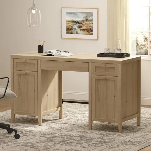 Miniatura 6 de EYYTHUNG Escritorio ejecutivo grande de 52 pulgadas con cajones, escritorio de madera para oficina en casa de granja con gabinete de almacenamiento