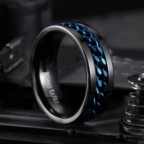 Miniatura 3 de King Will - Anillo antiestrés de acero inoxidable 316L para hombres y mujeres, con cadena decorativa giratoria, 8 mm de ancho, anillo de boda
