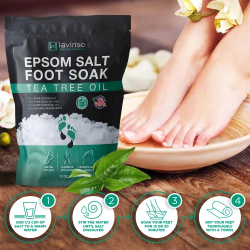 Miniatura 2 de Aceite de árbol de té para pies con sal de Epsom, fabricado en Estados Unidos, para la salud de las uñas de los pies, pies de atletas, olor
