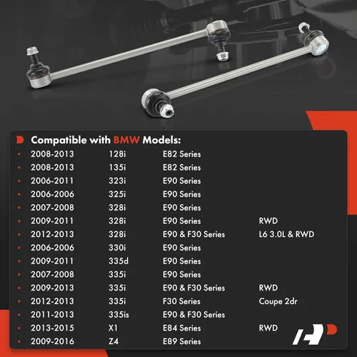 Miniatura 2 de A-Premium 2 eslabones de barra estabilizadora delantera, compatibles con BMW 323i 06-11, 325i 06, 328i 07-13, 330i 06, 335d 09-11, 335i 07-13, 335is