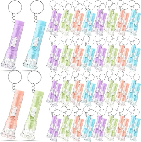 Miniatura 9 de Jexine 100 piezas Mini Linterna Llavero A granel Colores Surtidos Antorcha Llavero Linternas LED Llavero Pequeño Luz de Linterna para Senderismo