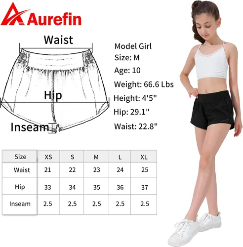 Miniatura 6 de Aurefin Pantalones cortos deportivos para niñas, pantalones cortos ligeros para correr para adolescentes, niñas, pantalones cortos deportivos
