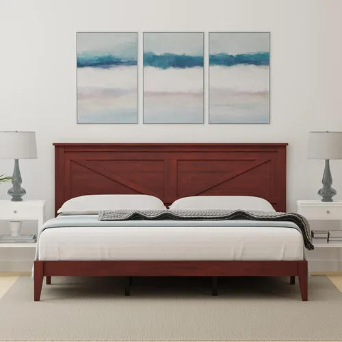 Miniatura 18 de Glenwillow Home Cama de plataforma de madera maciza estilo granja en tamaño individual, color cereza clásica