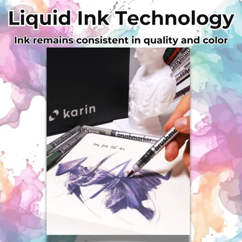 Miniatura 2 de Karin Brushmarker Pro - Juego de 75 marcadores de punta de pincel Mega Box Plus, mezclables, a base de agua, marcadores de pincel de grado