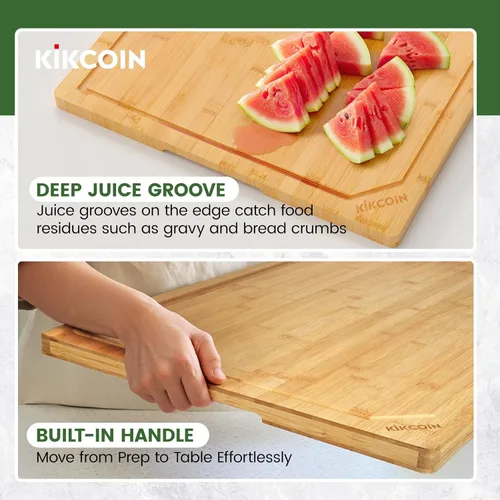 Miniatura 7 de Tabla de cortar de bambú extra grande de 36 pulgadas para cocina, tabla de cortar de madera con ranura profunda para jugo y mango, tabla de cortar