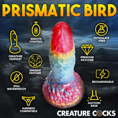 Miniatura 5 de CREATURE COCKS Consolador vibratorio de silicona Rainbow Phoenix para hombres, mujeres y parejas. Consolador de fantasía con potente vibración.