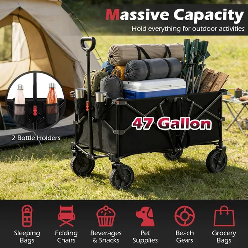 Miniatura 2 de Goplus Carrito plegable de 38 pulgadas, carro de playa plegable de alta resistencia de 400 libras con ruedas todo terreno y 2 portavasos, carrito