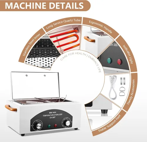 Miniatura 4 de Esterilizador de Alta Temperatura Máquina de Autoclave 110V 300W Esterilizador de Herramientas para Uñas Esterilizador de Calor Seco Esterilizador