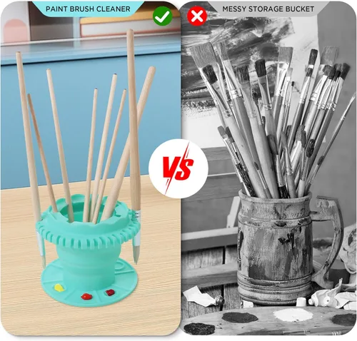 Miniatura 5 de SESENSE Limpiador de pinceles de pintura – Limpiador de pinceles de silicona plegable con paleta y soporte de almacenamiento de 40 pinceles