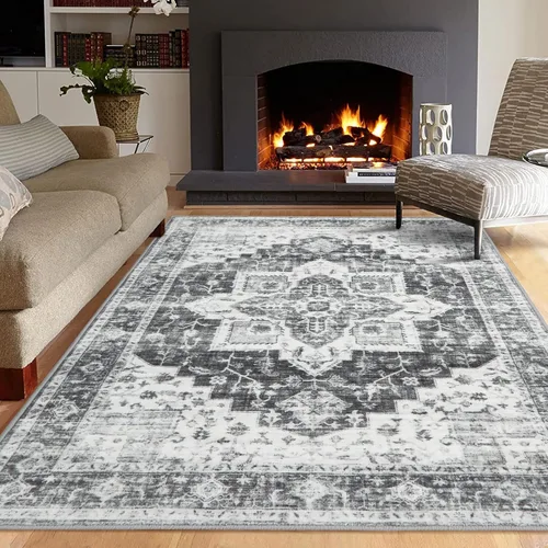 Miniatura 18 de COZYLOOM Alfombra de área de 2 x 6 pies, tribal, envejecida, para entrada, medallón vintage, alfombra para interiores, alfombra de pelo bajo, suave