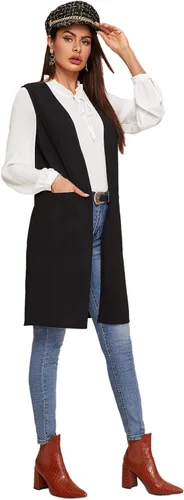 Miniatura 4 de SheIn Chaleco largo con frente abierto para mujer casual sin mangas ropa de abrigo larga con bolsillo