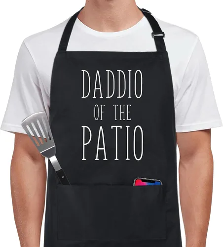 Xornis Delantal de Algodón 100% Divertido con 2 Bolsillos para Hombres y Mujeres, BBQ, Asado, Babero Ajustable, Delantales Negros, Regalos, Cocina,