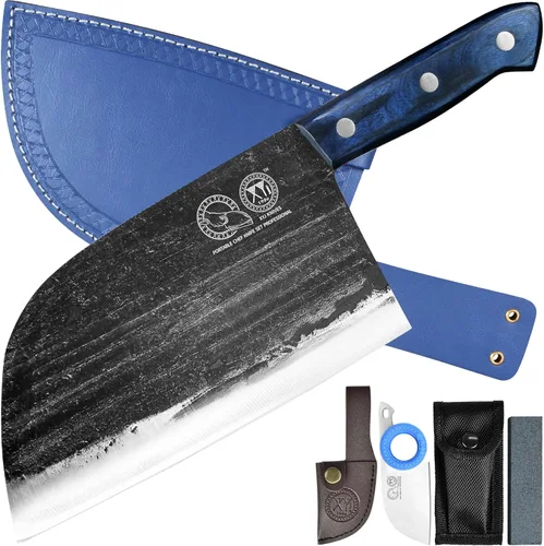 XYJ Auténtico desde 1986, Cuchillos de Carnicero Forjados Antiguos, Cuchillo de Chef Serbio con Funda, Cuchillo Pequeño, Cuchilla China para Azul