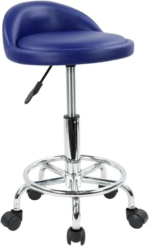 Miniatura 10 de KKTONER Taburete rodante redondo de cuero sintético con reposapiés, altura ajustable, giratoria, trabajo, spa, silla de tareas con ruedas (negro)