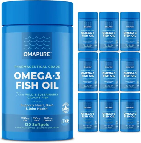 Miniatura 9 de OMAPURE Suplementos de aceite de pescado con ácidos grasos Omega 3 (3 botellas, 120 cápsulas blandas) – Pastillas de aceite de pescado de alto EPA