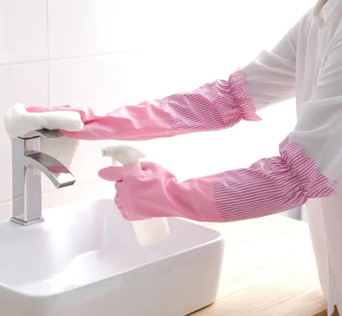 Miniatura 3 de RARITYUS Guantes de limpieza de cocina para el hogar, guantes de puño largo antideslizantes con forro de algodón impermeable
