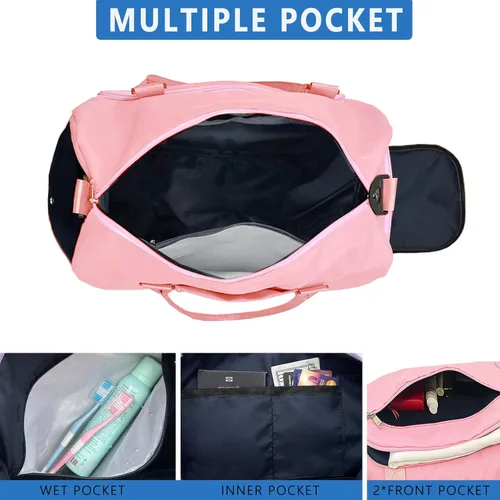 Miniatura 4 de woogwin Pequeña bolsa de gimnasio para hombres y mujeres con zapatos y compartimento húmedo, bolsa de lona impermeable para viajes, deportes