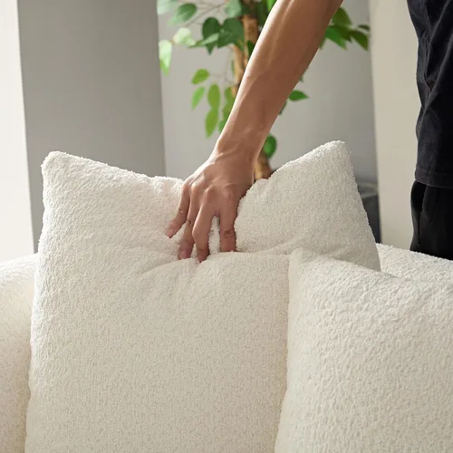 Miniatura 7 de SSC SATITUNCASA - Sofá modular curvo de 102.36 pulgadas, acogedor sofá Boucle para sala de estar, sofá de 4 plazas color crema con almohadas, sofá
