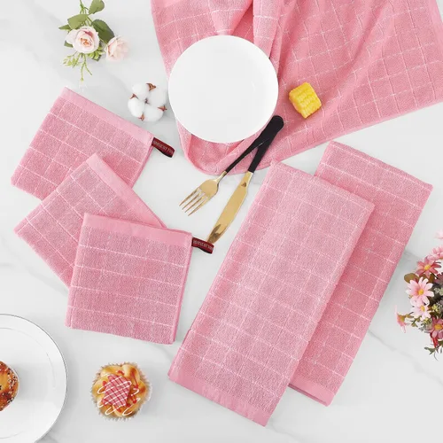 Miniatura 6 de Homaxy - Juego de toallas de cocina y paños de cocina, 12 x 12 y 13 x 28 pulgadas, juego de 8 unidades de toallas de cocina de rizo de algodón a Rosa