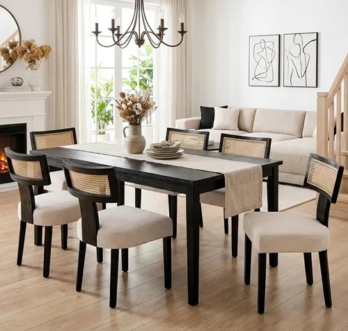 Miniatura 24 de Shunzhi Juego de 2 sillas de comedor modernas de mediados de siglo, sillas tapizadas de madera para comedor, sillas de cocina estilo granja, sillas