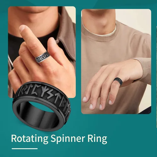 Miniatura 13 de Supcare Anillo giratorio para hombre y mujer, diseño nórdico/celta/luna, estrella, anillo giratorio con nombre personalizado, regalos para Navidad