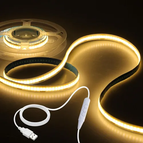 Miniatura 13 de Aclorol Tira de luz LED COB 5V Blanca 6000K Luz de tira LED regulable para TV 1.5M/4.92FT 480LEDs Tira de luces de cinta flexible y cortable