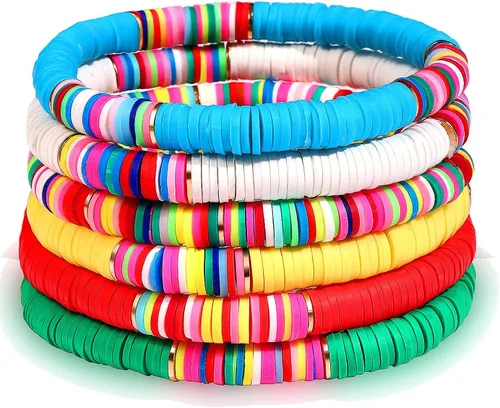 Miniatura 76 de Surfer Heishi - Pulseras apilables para mujer, apilables, de vinilo arcoíris, disco de arcilla, pulseras elásticas para la amistad, joyería bohemia