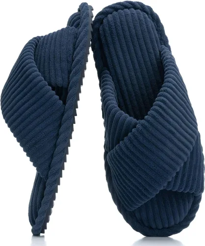 Miniatura 22 de GOEWY - Pantuflas para mujer con espuma viscoelástica para el hogar, con entretejido de pana, tiras cruzadas, con punta abierta, sandalias cómodas
