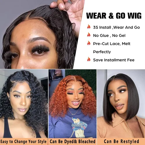 Miniatura 2 de Wear and Go Glueless Wigs Human Hair Pre Plucked Pre Cut 4x4 Lace Front Wigs for Black Women 180% Density Deep Wave Bob Wig Human Hair for Beginners
