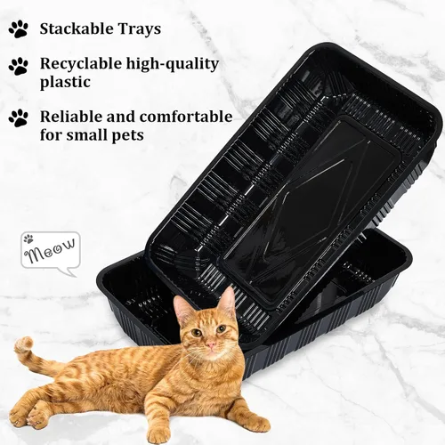 Miniatura 4 de Tessco for you Paquete de 60 cajas de arena desechables para gatos, bandejas de plástico reciclables para viajes de mascotas, 16.7 x 10.5 x 3.4 Negro