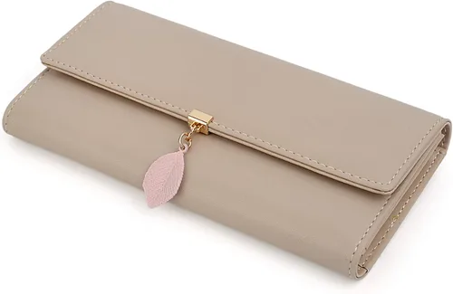 Miniatura 5 de UTO - Cartera pequeña RFID de piel sintética con dije de hoja, cierre de cremallera y tarjetero.