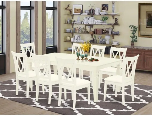Miniatura 2 de East West Furniture LGCL9-LWH-C Juego de mesa de comedor moderno de 9 piezas, incluye una mesa rectangular de madera con hoja de mariposa y 8 sillas