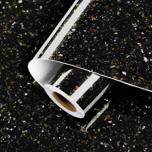 Miniatura 8 de Papel de contacto de mármol de granito negro y dorado, impermeable, para despegar y pegar, aspecto de mármol, 15.7 x 78.8 pulgadas, papel adhesivo