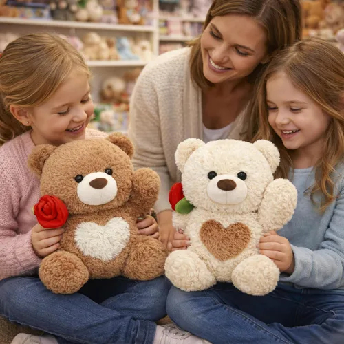 Miniatura 7 de Juguete de peluche de oso de peluche, oso de rosa y corazón, juguete de peluche romántico, perfecto para cumpleaños de niños y niñas (marrón)