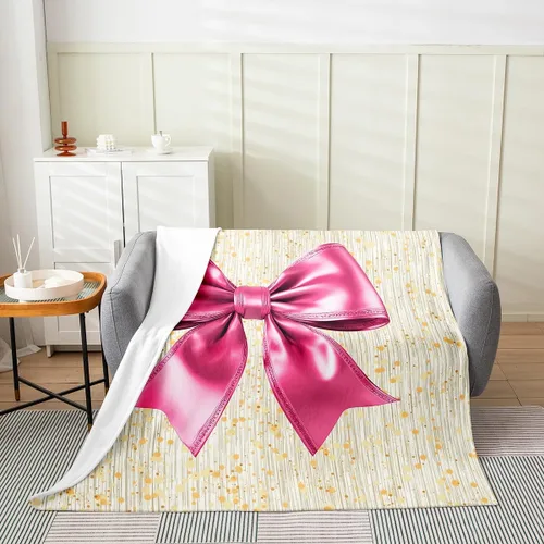 Miniatura 8 de Erosebridal Black Ribbon Bow Fleece Throw Blanket 40"x50" - Ultra-Soft for Couch Sofa Bed,Geometric Stripes Flannel Blanket,Princess Style Bowknot