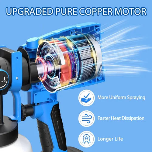 Miniatura 2 de Pulverizador de pintura, pulverizador de pintura eléctrico de 700 W con recipiente de 33.8 fl oz, pistola de pintura con 5 boquillas y 3 patrones