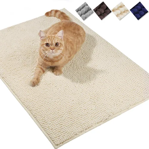 VIVAGLORY Tapete de arena para gatos, agarre suave, tapete para atrapar arena, alfombra fangosa para interiores y pisos, lavable a máquina, fácil de