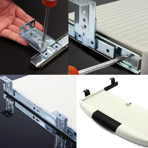 Miniatura 6 de Bandeja de cajón para teclado de escritorio con rodamientos de bolas de 14 pulgadas, riel deslizante, extensión de 3/4, ajustable, acero, metal