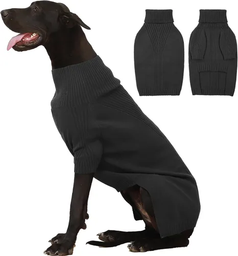 Miniatura 69 de IECOii Suéter extragrande para perro, suéteres térmicos cálidos para perros de raza gigante, ropa de punto, cuello alto de invierno, elástica