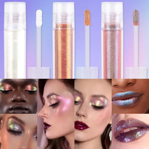 Miniatura 4 de Grospe Sombra de ojos líquida con purpurina, holográfica vibrante que cambia de color, de larga duración, suave cremosa, altamente pigmentada, 01