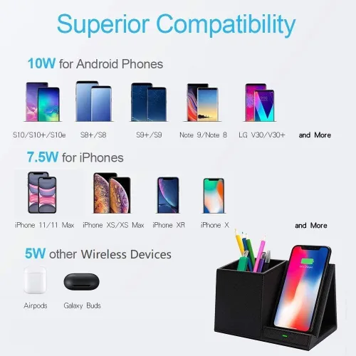 Miniatura 6 de COSOOS Cargador inalámbrico rápido con organizador de escritorio, cargador de teléfono de escritorio compatible con 15/15 Pro/15 Pro
