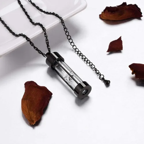 Miniatura 19 de abooxiu Collar de urna de reloj de arena para cenizas, joyería de cremación para cenizas, collar de cenizas de recuerdo conmemorativo de acero