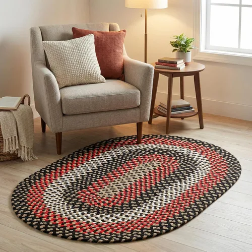 Miniatura 30 de Super Area Rugs Alfombra trenzada azul de 7 x 9 pulgadas, alfombra tejida ovalada para sala de estar, alfombra trenzada de granja, alfombra