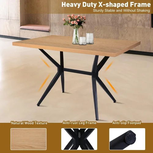 Miniatura 5 de Mesa de comedor de 48 x 30 pulgadas para 4-6 personas, mesa de cocina de madera con mesa de 1.5 pulgadas de grosor y patas de metal sólido, mesa