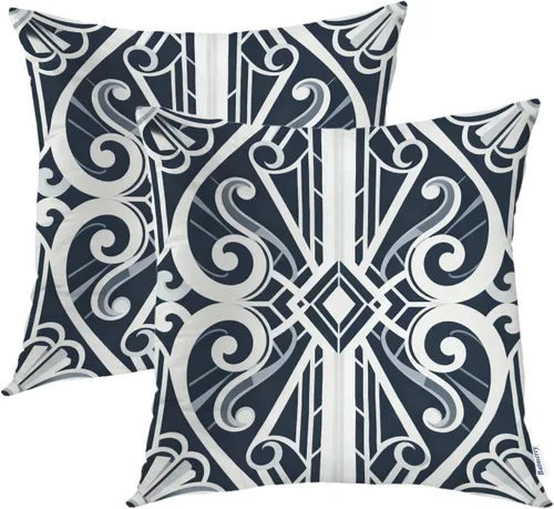 Miniatura 16 de Batmerry Juego de 2 fundas de almohada decorativas con estampado floral gris y blanco de 18 x 18 pulgadas, estilo victoriano con patrón de flores