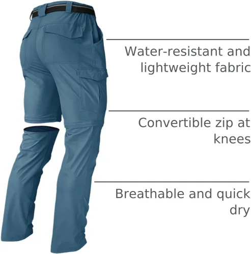 Miniatura 31 de Pantalones de senderismo para hombre, convertibles, con cremallera, ligeros, impermeables, de secado rápido, pesca al aire libre, viajes, safari