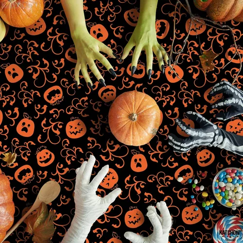 Miniatura 7 de KatchOn, Mantel de plástico de Halloween de calabaza, 54x90 pulgadas, paquete de 3, mantel de calabaza, mantel de Halloween negro y naranja, mantel